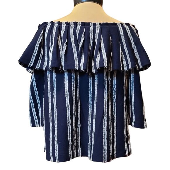 Banana Republic Navy White Stipe Off Shoulder Top S - Picture 2 of 6